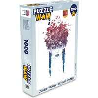 MuchoWow Puzzle Frau - Blumen - Natur - Vögel, 1000 Puzzleteile, Foto-Puzzle, Bilderrätsel, Puzzlespiele, Klassisch von MuchoWow