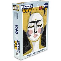 MuchoWow Puzzle Frau - Hut - Mond - Gelb, 1000 Puzzleteile, Foto-Puzzle, Bilderrätsel, Puzzlespiele, Klassisch von MuchoWow