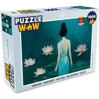 MuchoWow Puzzle Frau - Porträt - Wasser - Blumen - Lilie, 1000 Puzzleteile, Foto-Puzzle, Bilderrätsel, Puzzlespiele, Klassisch von MuchoWow