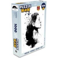 MuchoWow Puzzle Frau - Vögel - Schwarz und weiß, 1000 Puzzleteile, Foto-Puzzle, Bilderrätsel, Puzzlespiele, Klassisch von MuchoWow