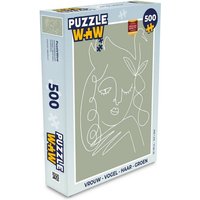 MuchoWow Puzzle Frau - Vogel - Haare - Grün - Strichzeichnung, 500 Puzzleteile, Foto-Puzzle, Bilderrätsel, Puzzlespiele, Spielzeug von MuchoWow