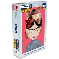 MuchoWow Puzzle Frida Kahlo - Frau - Vintage - Blumen - Kunst, 1000 Puzzleteile, Foto-Puzzle, Bilderrätsel, Puzzlespiele, Klassisch von MuchoWow