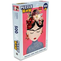 MuchoWow Puzzle Frida Kahlo - Frau - Vintage - Blumen - Kunst, 500 Puzzleteile, Foto-Puzzle, Bilderrätsel, Puzzlespiele, Spielzeug von MuchoWow