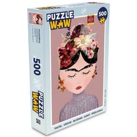 MuchoWow Puzzle Pastell - Frau - Blumen - Kunst - Frida Kahlo, 500 Puzzleteile, Foto-Puzzle, Bilderrätsel, Puzzlespiele, Spielzeug von MuchoWow