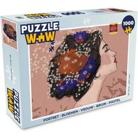 MuchoWow Puzzle Porträt - Blumen - Frau - Braun - Pastell, 1000 Puzzleteile, Foto-Puzzle, Bilderrätsel, Puzzlespiele, Klassisch von MuchoWow