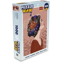 MuchoWow Puzzle Porträt - Blumen - Frau - Braun - Pastell, 1000 Puzzleteile, Foto-Puzzle, Bilderrätsel, Puzzlespiele, Klassisch von MuchoWow