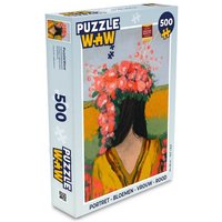 MuchoWow Puzzle Porträt - Blumen - Frau - Rot, 500 Puzzleteile, Foto-Puzzle, Bilderrätsel, Puzzlespiele, Spielzeug von MuchoWow