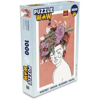 MuchoWow Puzzle Porträt - Frau - Blumen - Pastell, 1000 Puzzleteile, Foto-Puzzle, Bilderrätsel, Puzzlespiele, Klassisch von MuchoWow