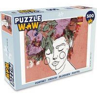 MuchoWow Puzzle Porträt - Frau - Blumen - Pastell, 500 Puzzleteile, Foto-Puzzle, Bilderrätsel, Puzzlespiele, Spielzeug von MuchoWow