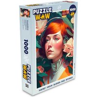 MuchoWow Puzzle Porträt - Frau - Blumen - Rosa - Botanisch, 1000 Puzzleteile, Foto-Puzzle, Bilderrätsel, Puzzlespiele, Klassisch von MuchoWow