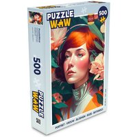 MuchoWow Puzzle Porträt - Frau - Blumen - Rosa - Botanisch, 500 Puzzleteile, Foto-Puzzle, Bilderrätsel, Puzzlespiele, Spielzeug von MuchoWow