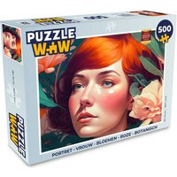 MuchoWow Puzzle Porträt - Frau - Blumen - Rosa - Botanisch, 500 Puzzleteile, Foto-Puzzle, Bilderrätsel, Puzzlespiele, Spielzeug von MuchoWow