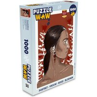 MuchoWow Puzzle Porträt - Frau - Rot - Blumen, 1000 Puzzleteile, Foto-Puzzle, Bilderrätsel, Puzzlespiele, Klassisch von MuchoWow