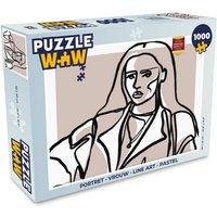 MuchoWow Puzzle Porträt - Frau - Strichzeichnung - Pastell, 1000 Puzzleteile, Foto-Puzzle, Bilderrätsel, Puzzlespiele, Klassisch von MuchoWow