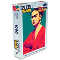 MuchoWow Puzzle Porträt - Frida Kahlo - Frau - Vintage - Rot, 1000 Puzzleteile, Foto-Puzzle, Bilderrätsel, Puzzlespiele, Klassisch von MuchoWow