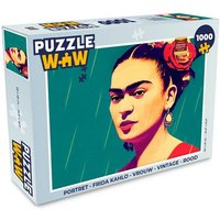 MuchoWow Puzzle Porträt - Frida Kahlo - Frau - Vintage - Rot, 1000 Puzzleteile, Foto-Puzzle, Bilderrätsel, Puzzlespiele, Klassisch von MuchoWow