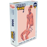 MuchoWow Puzzle Porträt - Mann - Pastell - Lila - Kunst, 1000 Puzzleteile, Foto-Puzzle, Bilderrätsel, Puzzlespiele, Klassisch von MuchoWow