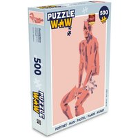 MuchoWow Puzzle Porträt - Mann - Pastell - Lila - Kunst, 500 Puzzleteile, Foto-Puzzle, Bilderrätsel, Puzzlespiele, Spielzeug von MuchoWow