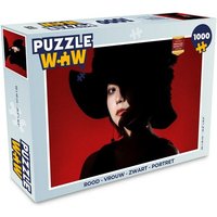 MuchoWow Puzzle Rot - Frau - Schwarz - Porträt, 1000 Puzzleteile, Foto-Puzzle, Bilderrätsel, Puzzlespiele, Klassisch von MuchoWow