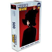 MuchoWow Puzzle Rot - Frau - Schwarz - Porträt, 500 Puzzleteile, Foto-Puzzle, Bilderrätsel, Puzzlespiele, Spielzeug von MuchoWow