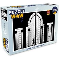 MuchoWow Puzzle Schwarz - Weiß - Fenster - Mensch, 1000 Puzzleteile, Foto-Puzzle, Bilderrätsel, Puzzlespiele, Klassisch von MuchoWow