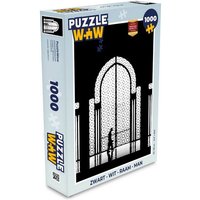 MuchoWow Puzzle Schwarz - Weiß - Fenster - Mensch, 1000 Puzzleteile, Foto-Puzzle, Bilderrätsel, Puzzlespiele, Klassisch von MuchoWow