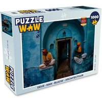 MuchoWow Puzzle Tür - Mann - Blau - Architektur, 1000 Puzzleteile, Foto-Puzzle, Bilderrätsel, Puzzlespiele, Klassisch von MuchoWow