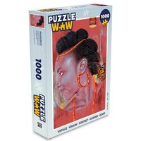 MuchoWow Puzzle Vintage - Frau - Porträt - Schmetterling - Rot, 1000 Puzzleteile, Foto-Puzzle, Bilderrätsel, Puzzlespiele, Klassisch von MuchoWow