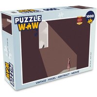 MuchoWow Puzzle Vintage - Vogel - Abstrakt - Mädchen, 1000 Puzzleteile, Foto-Puzzle, Bilderrätsel, Puzzlespiele, Klassisch von MuchoWow