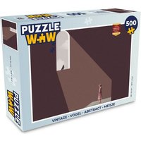 MuchoWow Puzzle Vintage - Vogel - Abstrakt - Mädchen, 500 Puzzleteile, Foto-Puzzle, Bilderrätsel, Puzzlespiele, Spielzeug von MuchoWow