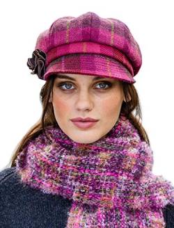 Newsboy Mütze für Damen Mütze 8 Panel Wolle Made in Irland, Rotes Karomuster, Einheitsgröße von Mucros Weavers