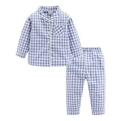 Mud Kingdom Jungen Kragen Pyjama Set Langarm Niedlich Plaid Blau 9-10 Jahre von Mud Kingdom