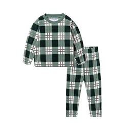 Mud Kingdom Jungen Schlafanzug Pyjama Kinder Baumwolle Zweiteiliger Schlafanzüge Set Herbst Winter Weihnachten Nachtwäsche Polar Fleece Grüner Plaid 4 Jahre von Mud Kingdom