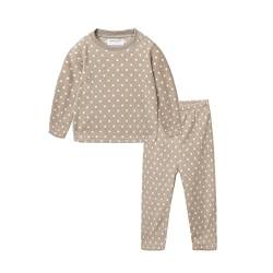 Mud Kingdom Jungen Schlafanzug Pyjama Kinder Baumwolle Zweiteiliger Schlafanzüge Set Herbst Winter Weihnachten Nachtwäsche Polar Fleece Khaki-Punkte 5 Jahre von Mud Kingdom