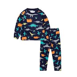 Mud Kingdom Jungen Schlafanzug Pyjama Kinder Baumwolle Zweiteiliger Schlafanzüge Set Herbst Winter Weihnachten Nachtwäsche Polar Fleece Marineblauer Dinosaurier 5 Jahre von Mud Kingdom