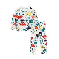 Mud Kingdom Jungen Schlafanzug Pyjama Kinder Baumwolle Zweiteiliger Schlafanzüge Set Herbst Winter Weihnachten Nachtwäsche Polar Fleece Weißes Auto 3 Jahre von Mud Kingdom