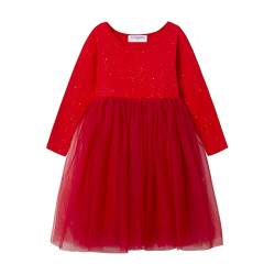 Mud Kingdom Kleider für Mädchen Glitzerndes Prinzessin Tüllkleid Einfarbig Langarm Rot 2 Jahre von Mud Kingdom