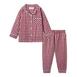 Mud Kingdom Kleine Mädchen Kragen Pyjama Set Langarm Niedlich Plaid Rot 7-8 Jahre von Mud Kingdom