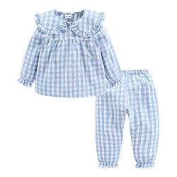 Mud Kingdom Kleine Mädchen Pyjama Sets Peter Pan Kragen Niedlich Plaid Blau 6 Jahre von Mud Kingdom