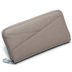 Mudono Damen Geldbörse Echtes Leder RFID Blocking Kreditkartenetui Elegante Clutch Geldbörse Reise Telefon Brieftasche mit ID Fenster, Grau, Minimalistisch von Mudono