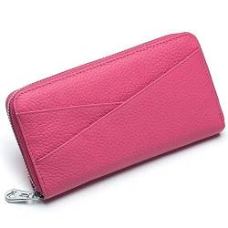 Mudono Damen Geldbörse Echtes Leder RFID Blocking Kreditkartenetui Elegante Clutch Geldbörse Reise Telefon Brieftasche mit ID Fenster, Rosenrot von Mudono