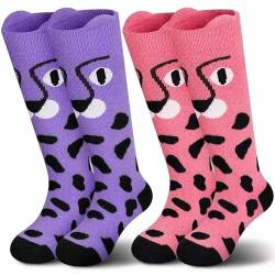 Muezna 2 Paar Kinder Merinowolle Skisocken, Jungen Mädchen Winter Thermosocken Kindersocken Sportsocken Knie-High Warme Dicke Skifahren Skaten Socken (OTC) von Muezna