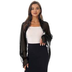 Mufeng Damen Bolero Mantel Langarm Schal Blazer Chiffon Stola Bolerojacke Elegante Bikini Cover Up Cardigan Hochzeit Festlich A Schwarz Einheitsgröße von Mufeng