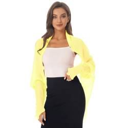 Mufeng Damen Bolero Mantel Langarm Schal Blazer Chiffon Stola Bolerojacke Elegante Bikini Cover Up Cardigan Hochzeit Festlich Aa Gelb Einheitsgröße von Mufeng