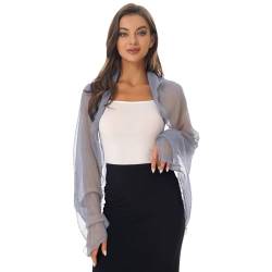 Mufeng Damen Bolero Mantel Langarm Schal Blazer Chiffon Stola Bolerojacke Elegante Bikini Cover Up Cardigan Hochzeit Festlich Aa Grau Einheitsgröße von Mufeng