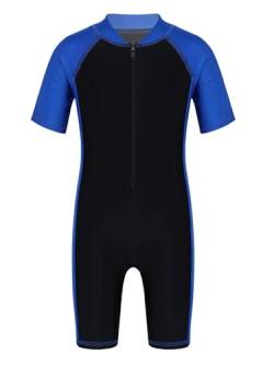 Mufeng Kinder Mädchen Badeanzug Einteiler Bademode Kurzarm Schwimmanzug mit Bein Neoprenanzug UV Schutz Schwimmen Badebekleidung A Blau Schwarz B 122-128 von Mufeng