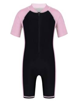 Mufeng Kinder Mädchen Badeanzug Einteiler Bademode Kurzarm Schwimmanzug mit Bein Neoprenanzug UV Schutz Schwimmen Badebekleidung A Rosa Schwarz B 122-128 von Mufeng