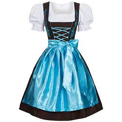 Damen Dirndl Kleid Dirndlkleid Trachtenkleid Midi Braun Hellblau 40 von Mufimex