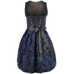 Damen Dirndl Kleid Dirndlkleid Trachtenkleid traditionell Midi Lena Dunkelblau 38 von Mufimex