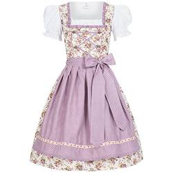 Mufimex Damen Dirndl Kleid Dirndlkleid Trachtenkleid Midi Blümchenstoff Jojo lila 38 von Mufimex